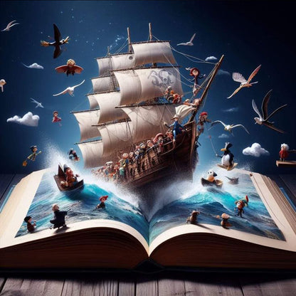 Sailboat In The Book - Full Round Drill Diamond Painting 50*50CM