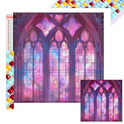 Pink Flower Window - Full AB Round Drill Diamond Painting 40*40CM