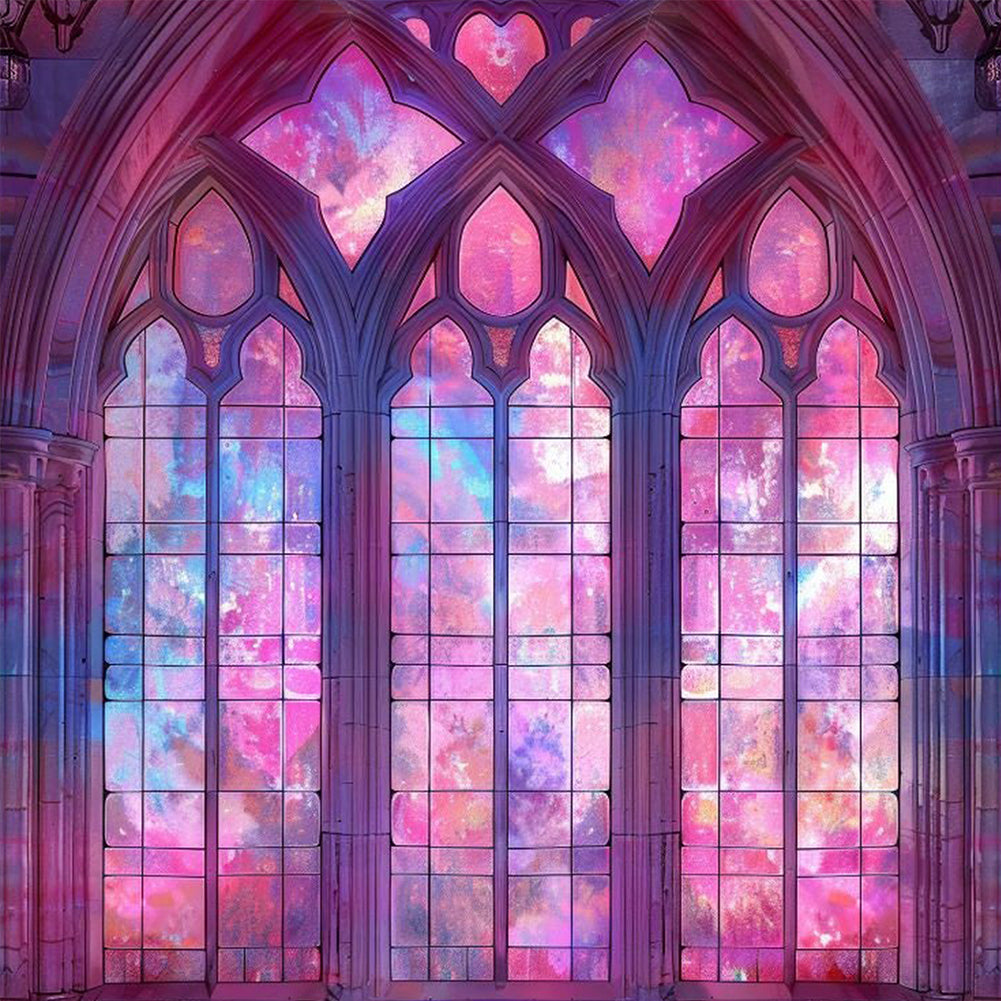 Pink Flower Window - Full AB Round Drill Diamond Painting 40*40CM