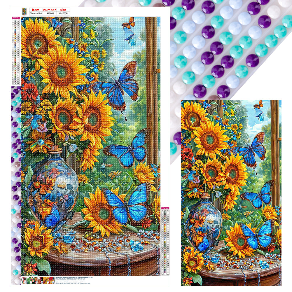 Sunflower Butterfly - Full Round Drill Diamond Painting 40*70CM