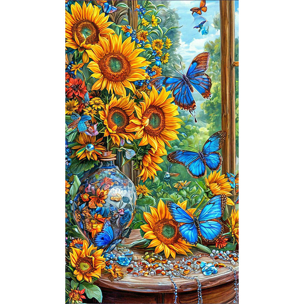 Sunflower Butterfly - Full Round Drill Diamond Painting 40*70CM