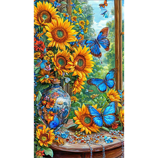 Sunflower Butterfly - Full Round Drill Diamond Painting 40*70CM