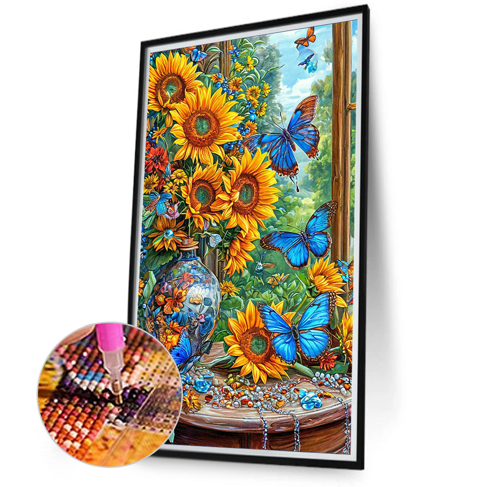 Sunflower Butterfly - Full Round Drill Diamond Painting 40*70CM