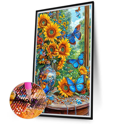 Sunflower Butterfly - Full Round Drill Diamond Painting 40*70CM