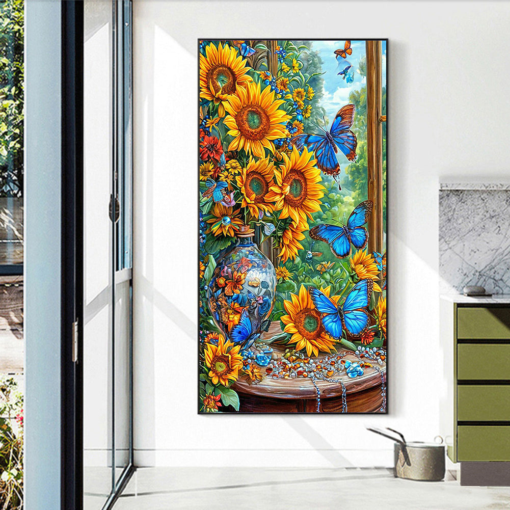 Sunflower Butterfly - Full Round Drill Diamond Painting 40*70CM
