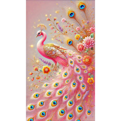 Pink Peacock - Full Round Drill Diamond Painting 40*70CM