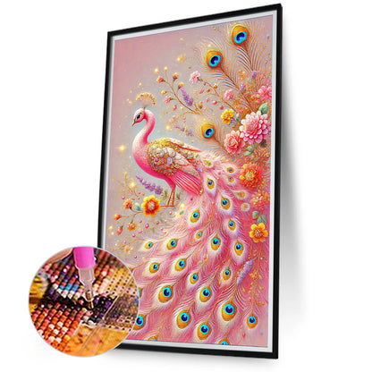 Pink Peacock - Full Round Drill Diamond Painting 40*70CM