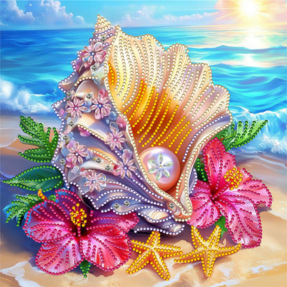 Shell Hibiscus Flower - Special Shaped Drill Diamond Painting 30*30CM