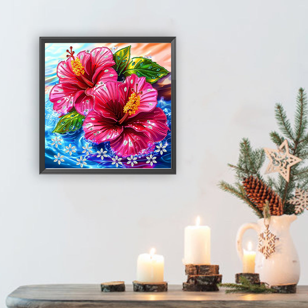 Hibiscus Flower - Special Shaped Drill Diamond Painting 30*30CM