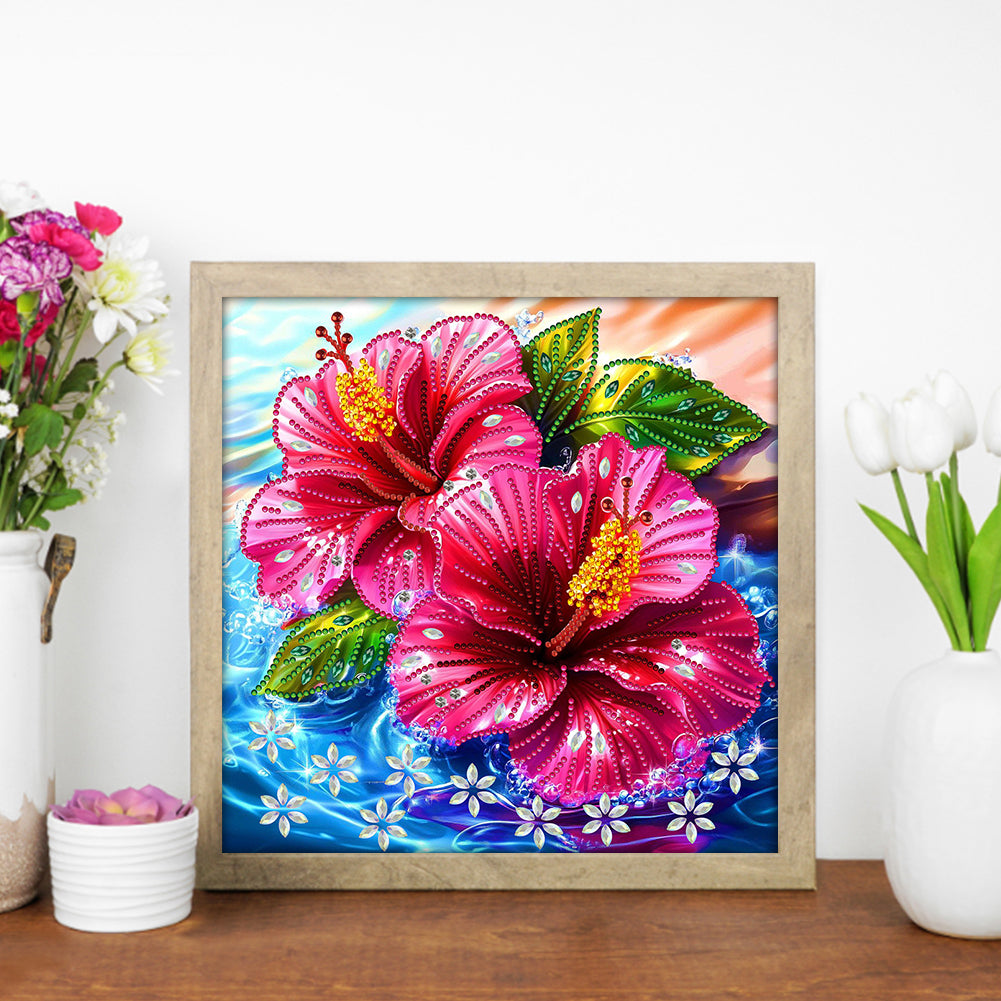 Hibiscus Flower - Special Shaped Drill Diamond Painting 30*30CM