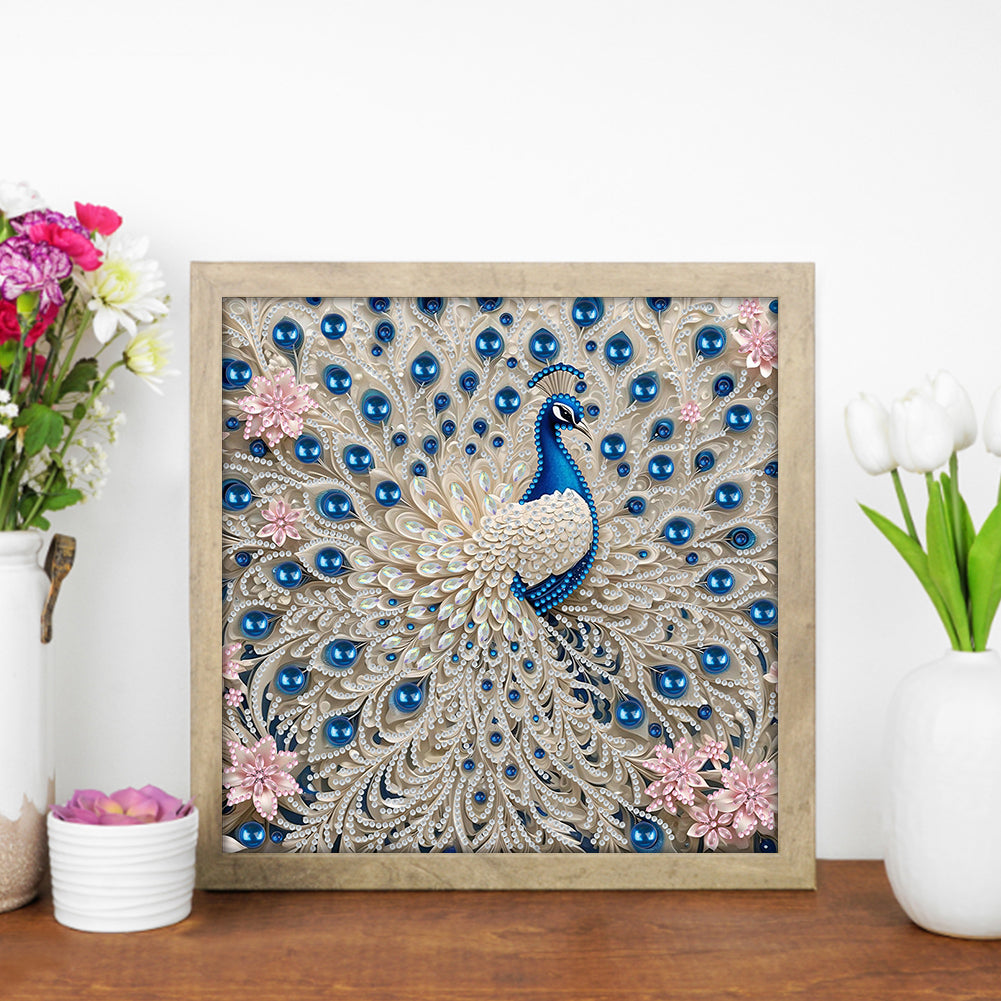 White Peacock - Special Shaped Drill Diamond Painting 30*30CM