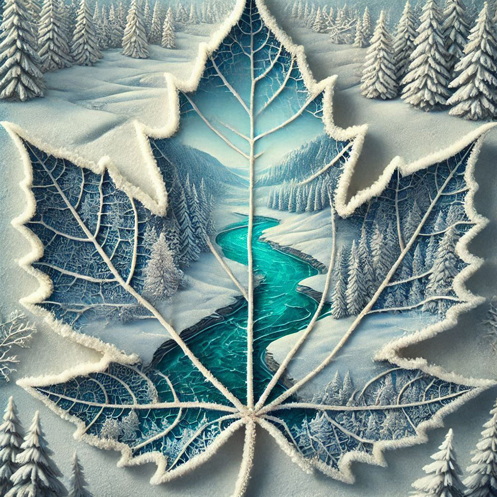 Snow Maple Leaf - Full Round Drill Diamond Painting 40*40CM