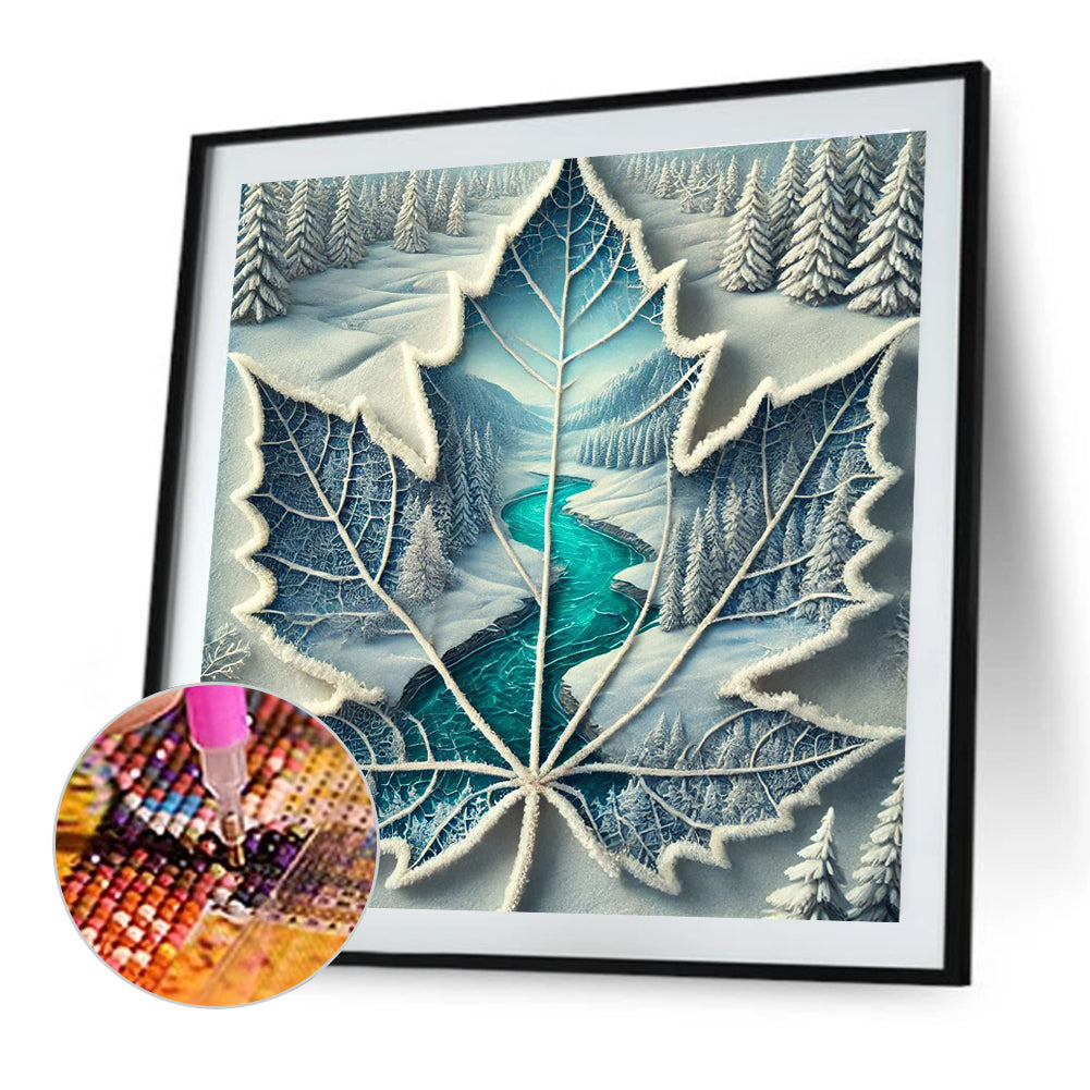 Snow Maple Leaf - Full Round Drill Diamond Painting 40*40CM