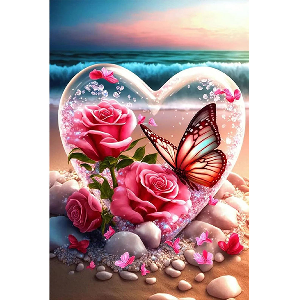 Love Rose Butterfly - Full Round Drill Diamond Painting 40*60CM