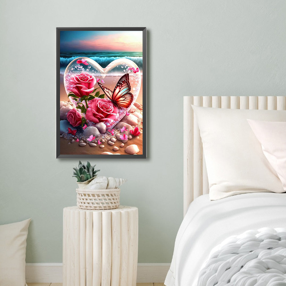 Love Rose Butterfly - Full Round Drill Diamond Painting 40*60CM