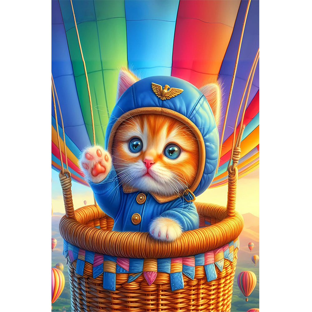 Hot Air Balloon Orange Cat - Full Round Drill Diamond Painting 40*60CM