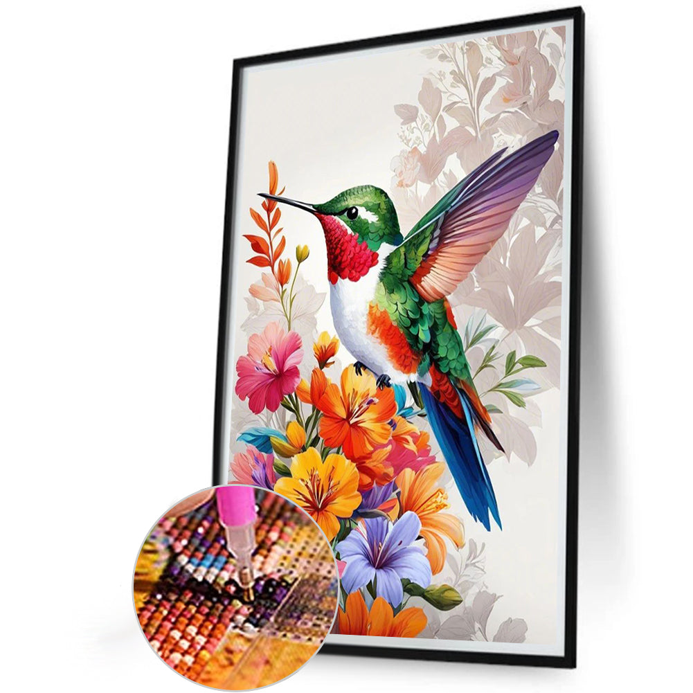 Flower Hummingbird - Full Round Drill Diamond Painting 40*60CM