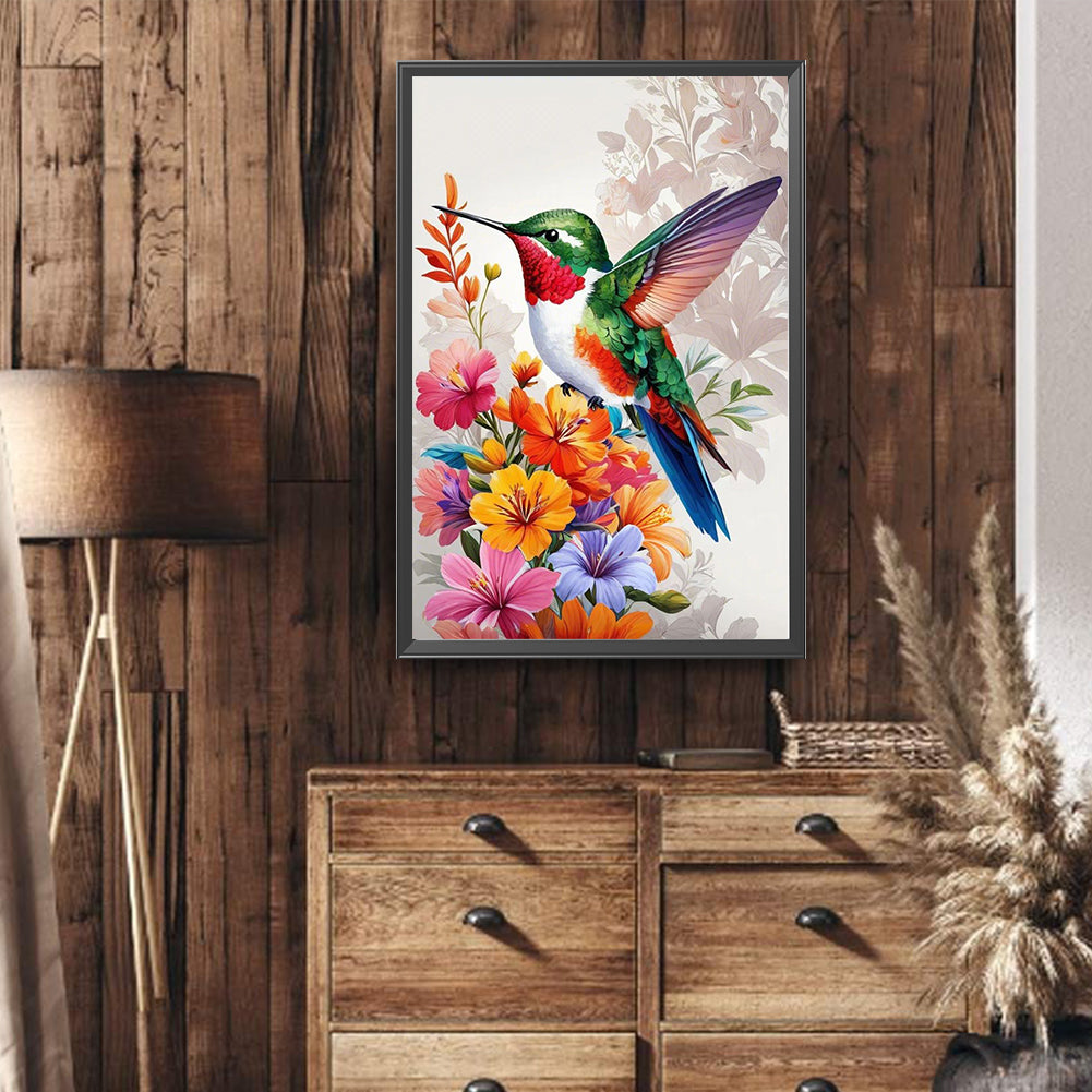 Flower Hummingbird - Full Round Drill Diamond Painting 40*60CM