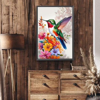 Flower Hummingbird - Full Round Drill Diamond Painting 40*60CM