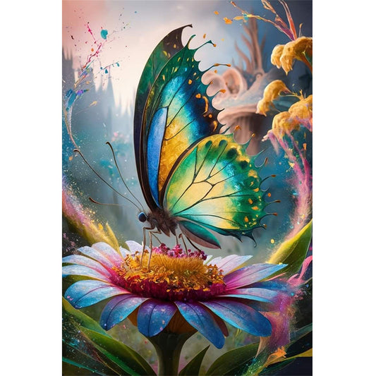 Flower Butterfly - Full Round Drill Diamond Painting 40*60CM