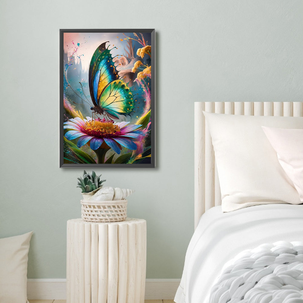 Flower Butterfly - Full Round Drill Diamond Painting 40*60CM
