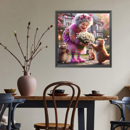 Cute Old Lady - Full Round Drill Diamond Painting 40*40CM