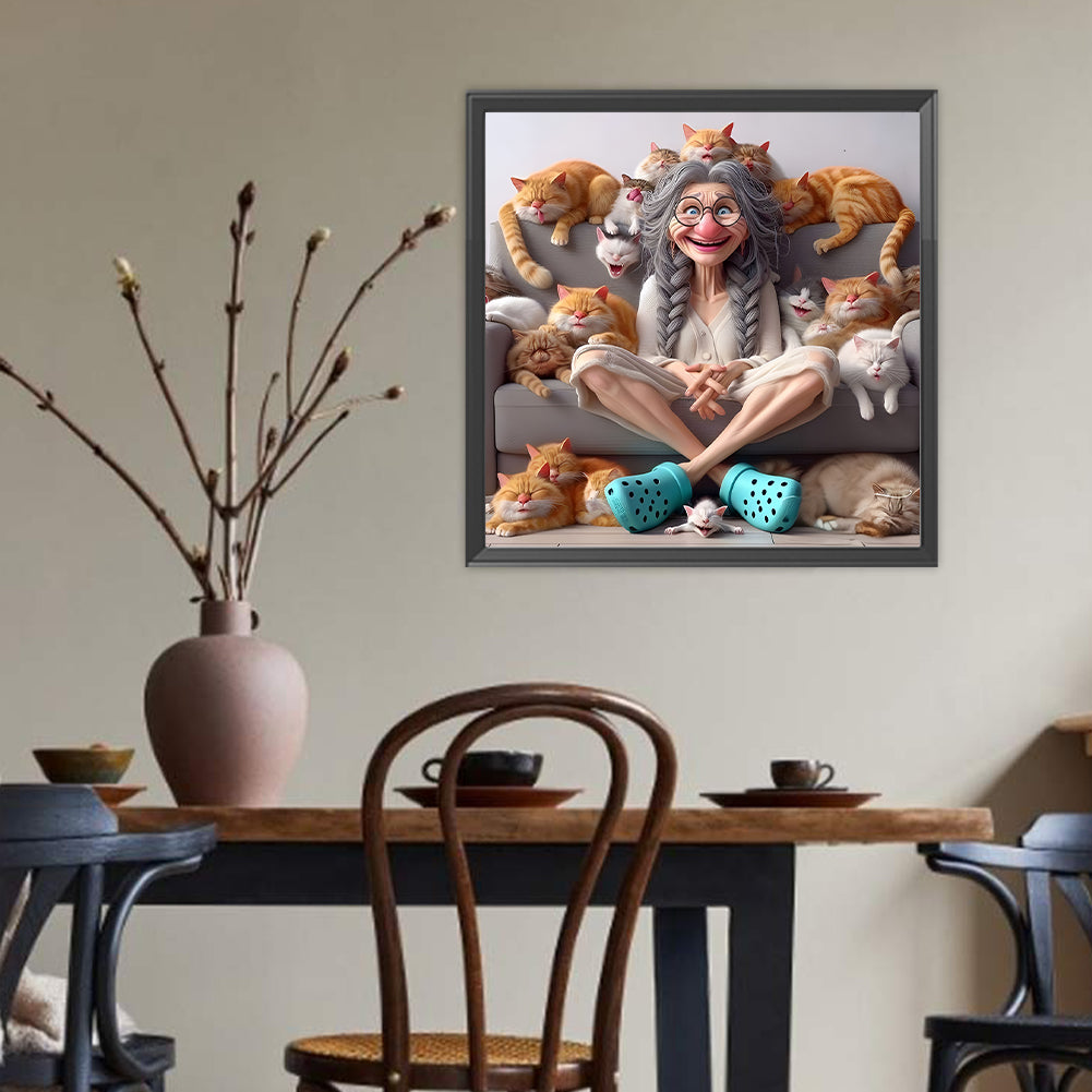 Cute Old Lady - Full Round Drill Diamond Painting 40*40CM