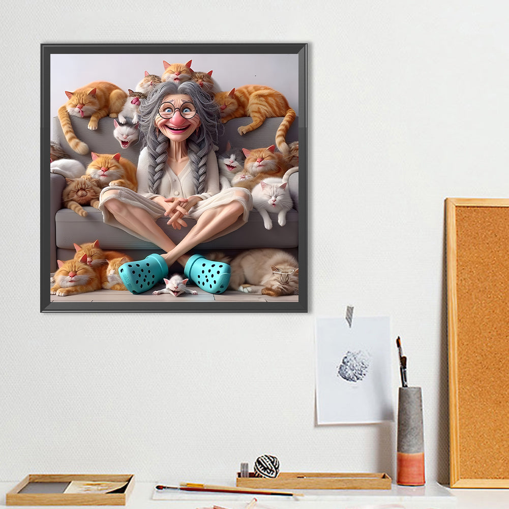 Cute Old Lady - Full Round Drill Diamond Painting 40*40CM