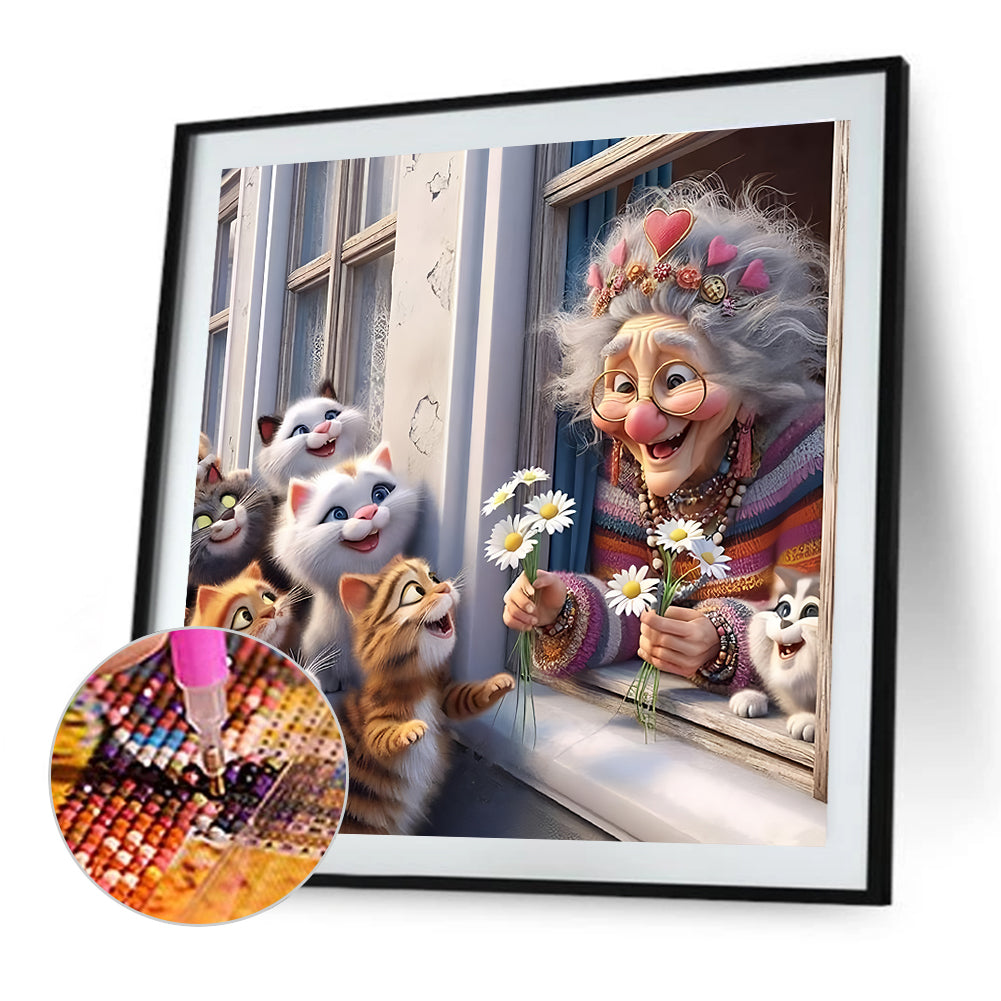 Cute Old Lady - Full Round Drill Diamond Painting 40*40CM