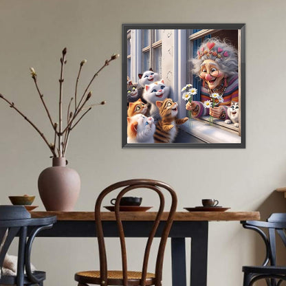 Cute Old Lady - Full Round Drill Diamond Painting 40*40CM