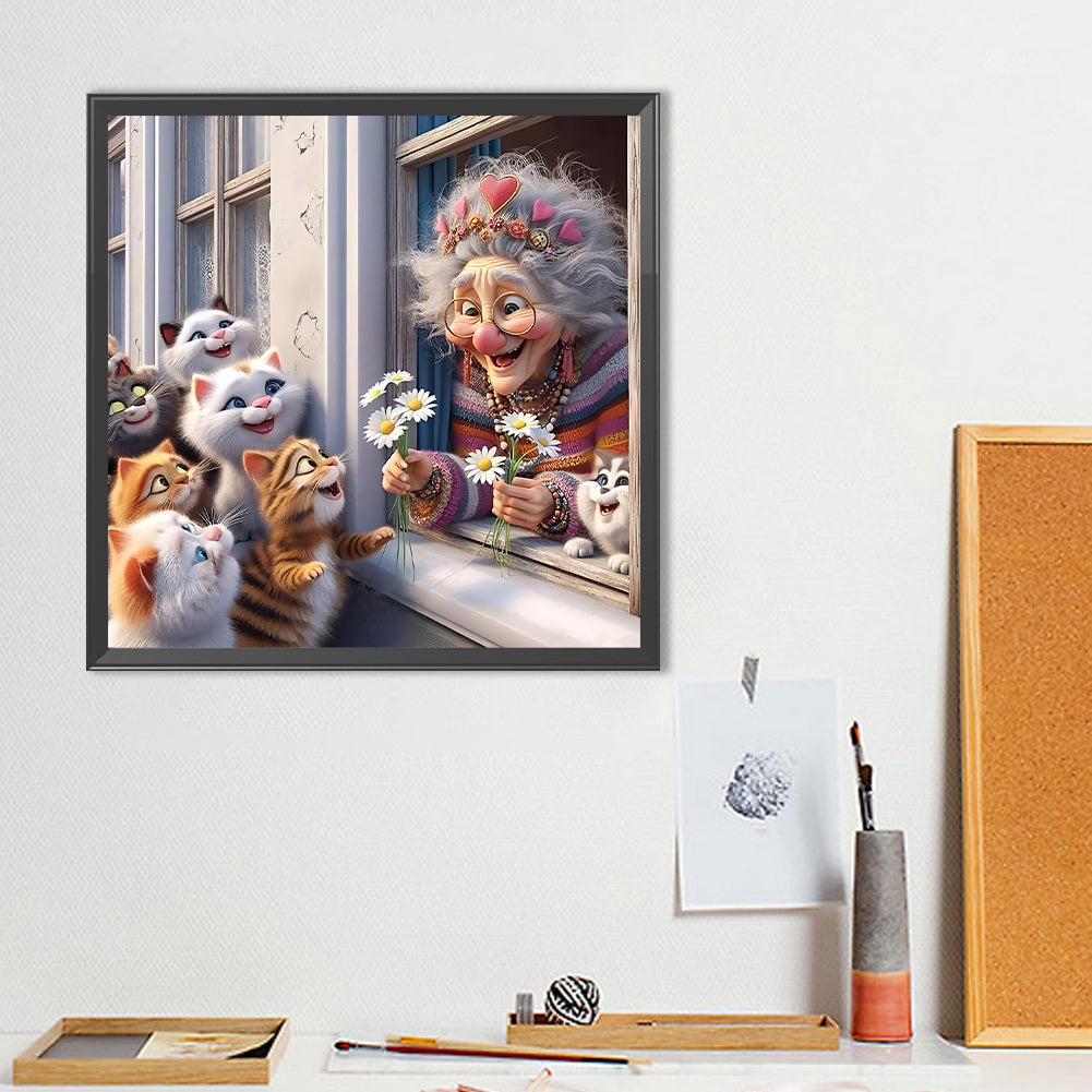 Cute Old Lady - Full Round Drill Diamond Painting 40*40CM