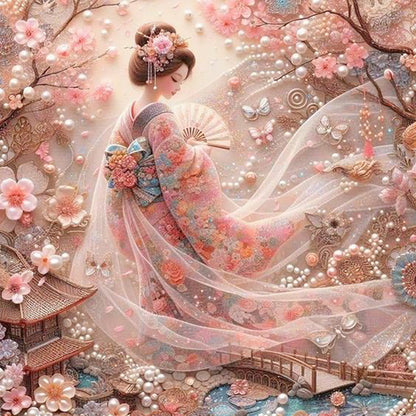Japanese Geisha Beauty - Full Round Drill Diamond Painting 40*40CM