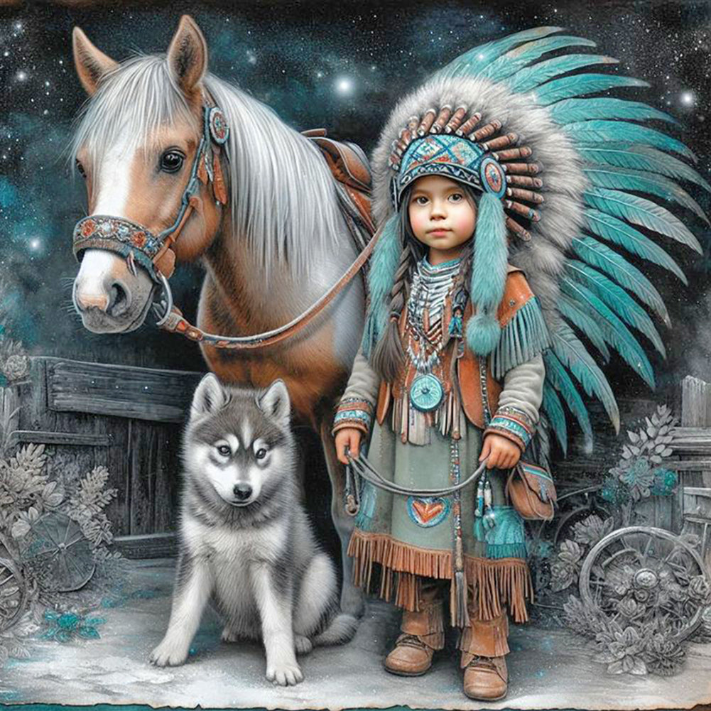 Indian Child - Full Round Drill Diamond Painting 40*40CM