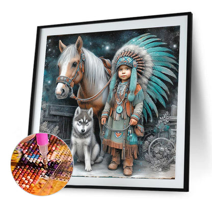 Indian Child - Full Round Drill Diamond Painting 40*40CM