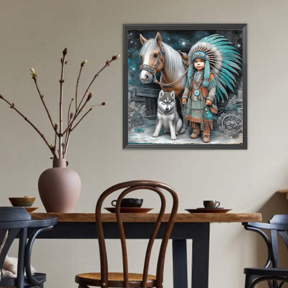 Indian Child - Full Round Drill Diamond Painting 40*40CM