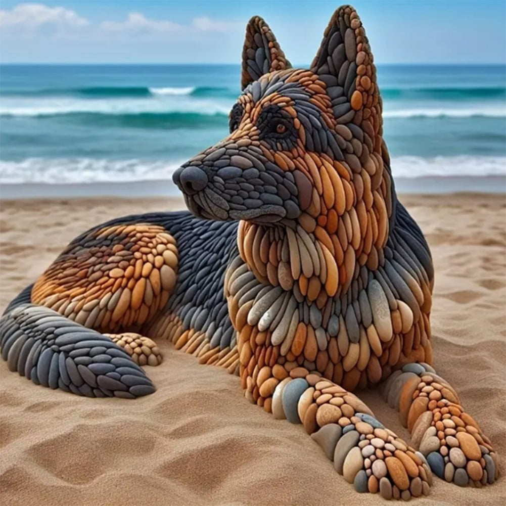 Stone Art Puppy On The Beach - Full Round Drill Diamond Painting 30*30CM