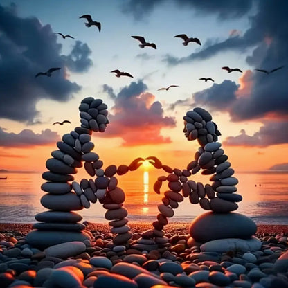 Stone Art Couple At Sunset - Full Round Drill Diamond Painting 30*30CM