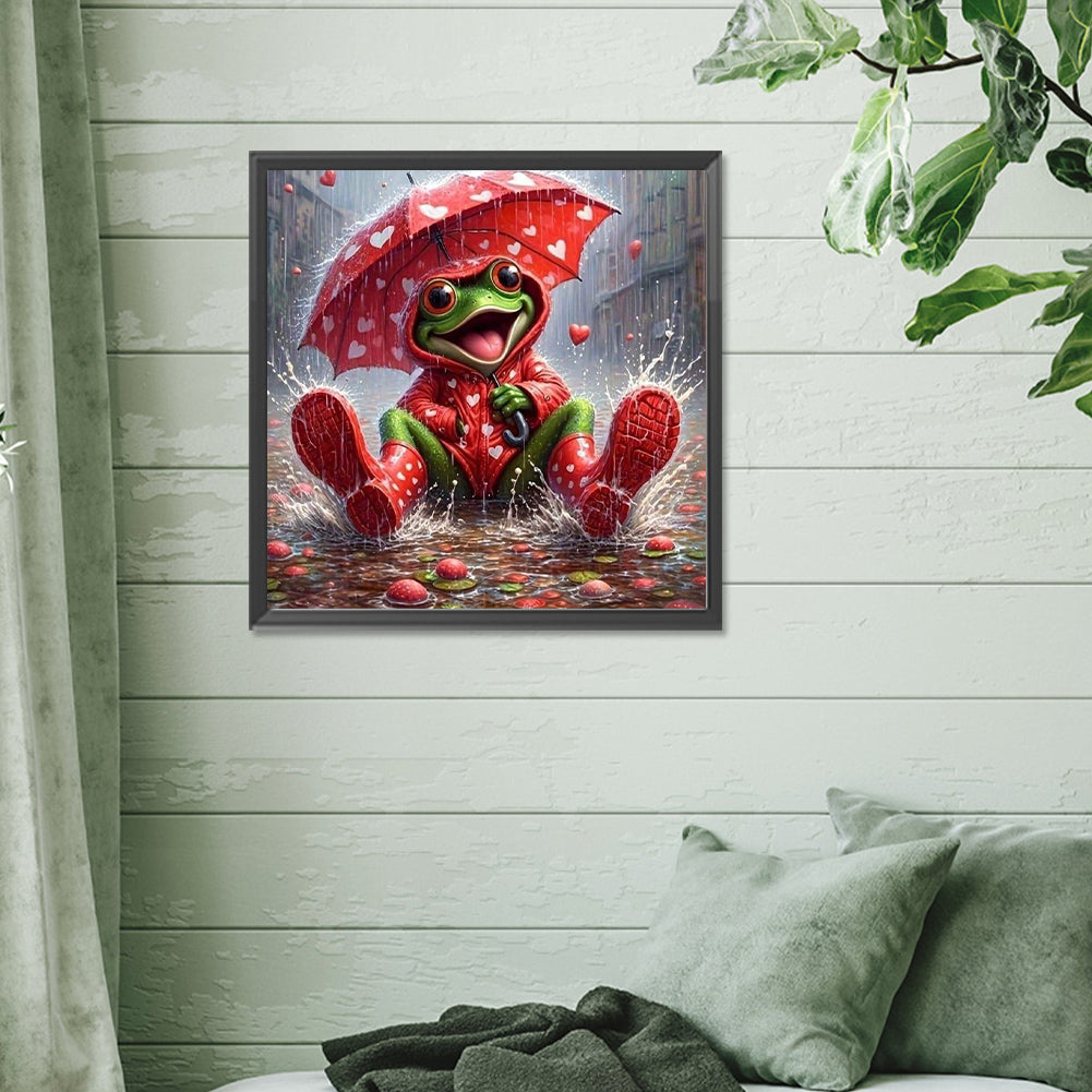 Frog In Raincoat - Full Round Drill Diamond Painting 30*30CM