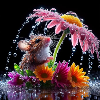 Mouse Under Flower - Full Round Drill Diamond Painting 30*30CM
