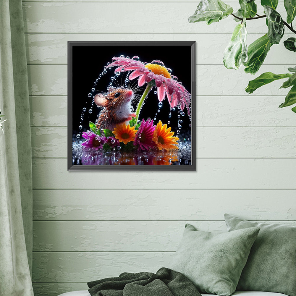 Mouse Under Flower - Full Round Drill Diamond Painting 30*30CM