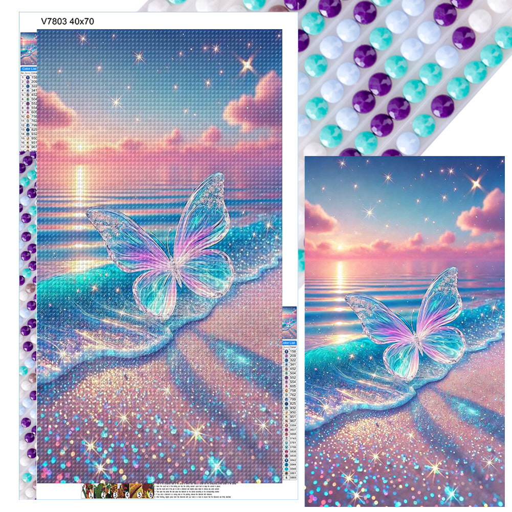 Transparent Butterfly On Beach - Full Round Drill Diamond Painting 40*70CM