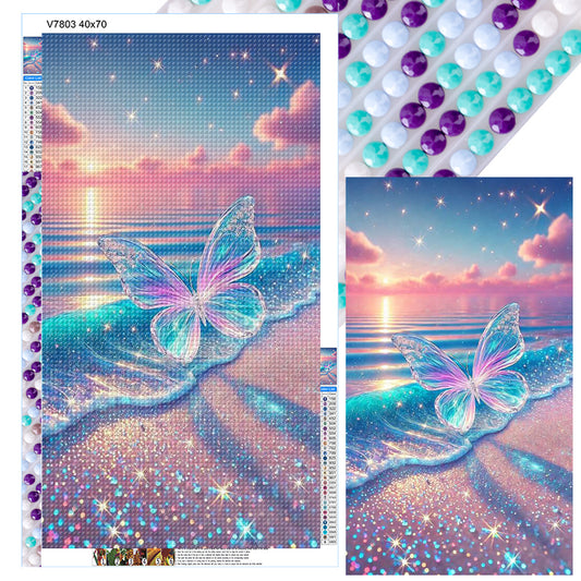 Transparent Butterfly On Beach - Full Round Drill Diamond Painting 40*70CM