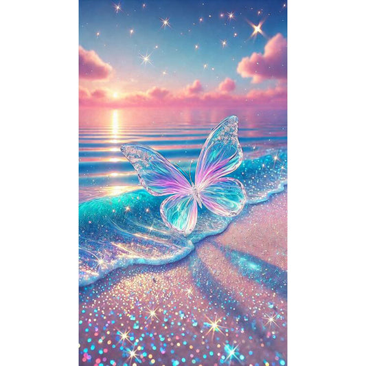 Transparent Butterfly On Beach - Full Round Drill Diamond Painting 40*70CM