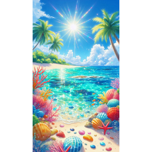 Coconut Tree And Shell Beach - Full Round Drill Diamond Painting 40*70CM