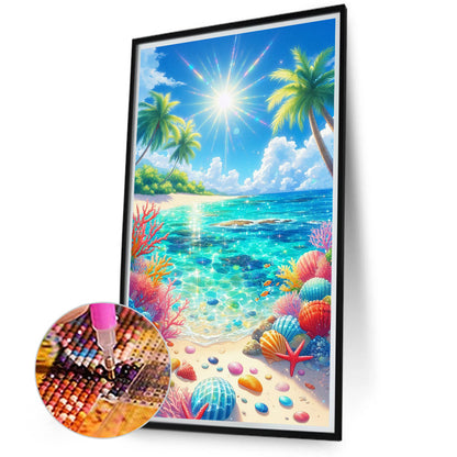 Coconut Tree And Shell Beach - Full Round Drill Diamond Painting 40*70CM