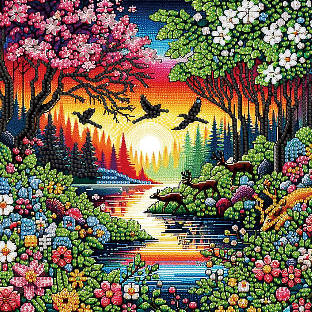 Flowers In The Woods - Special Shaped Drill Diamond Painting 30*30CM