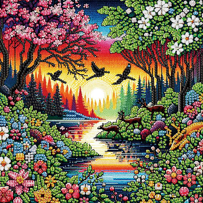 Flowers In The Woods - Special Shaped Drill Diamond Painting 30*30CM