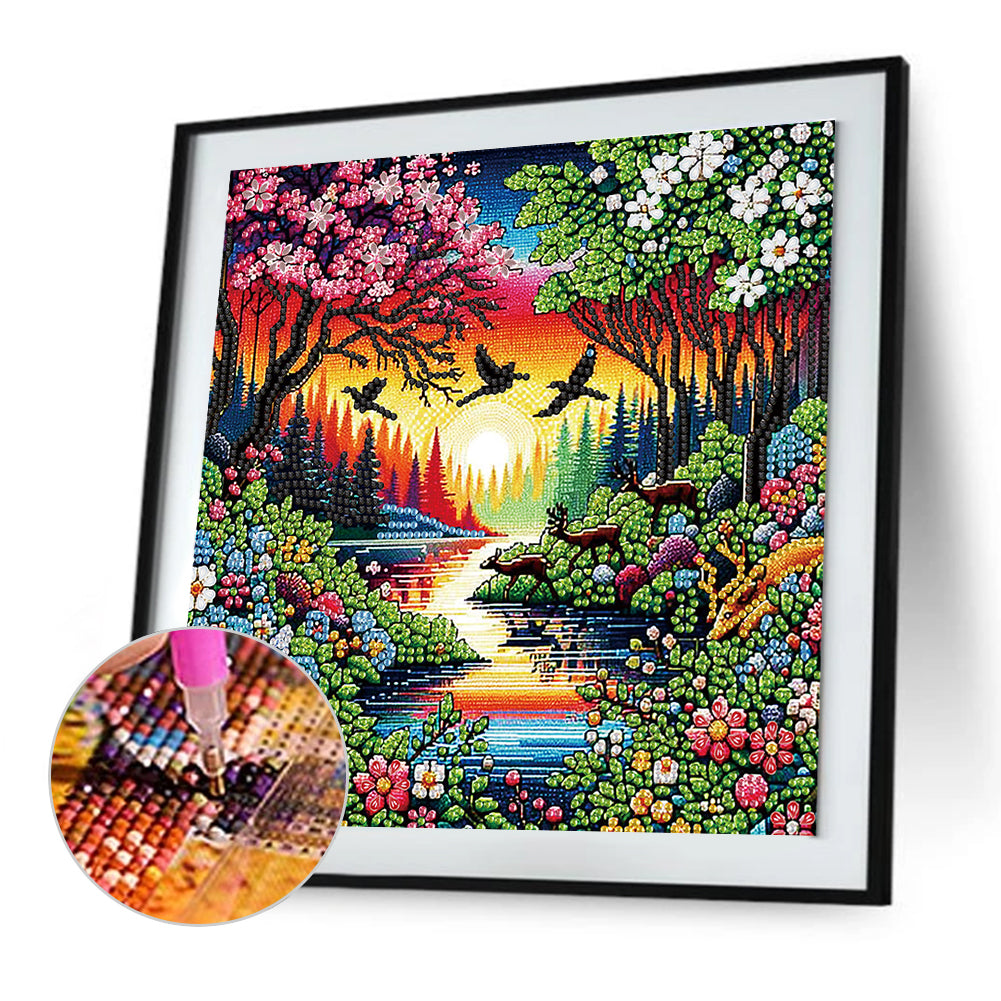 Flowers In The Woods - Special Shaped Drill Diamond Painting 30*30CM