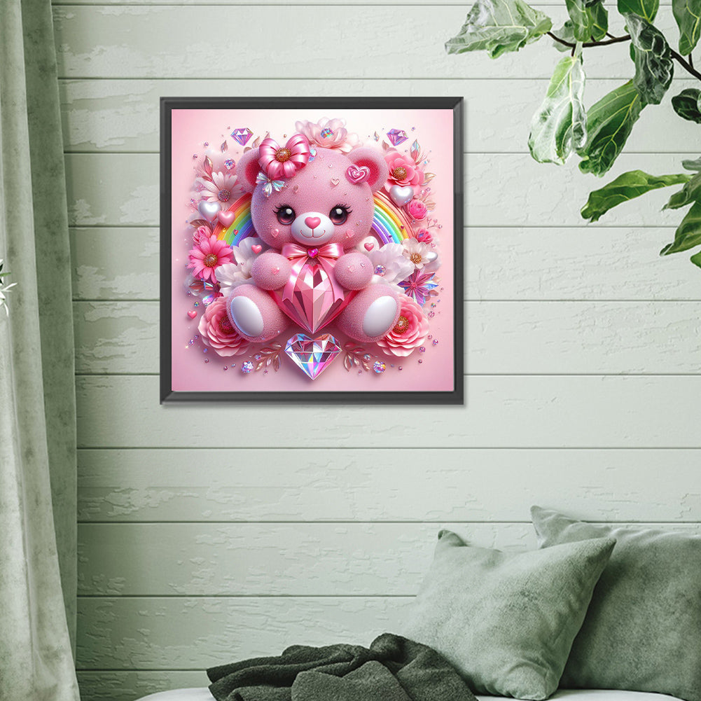 Pink Bear - Full Round Drill Diamond Painting 30*30CM