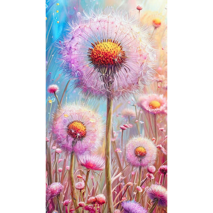 Pink Dandelion - Full Round Drill Diamond Painting 40*70CM